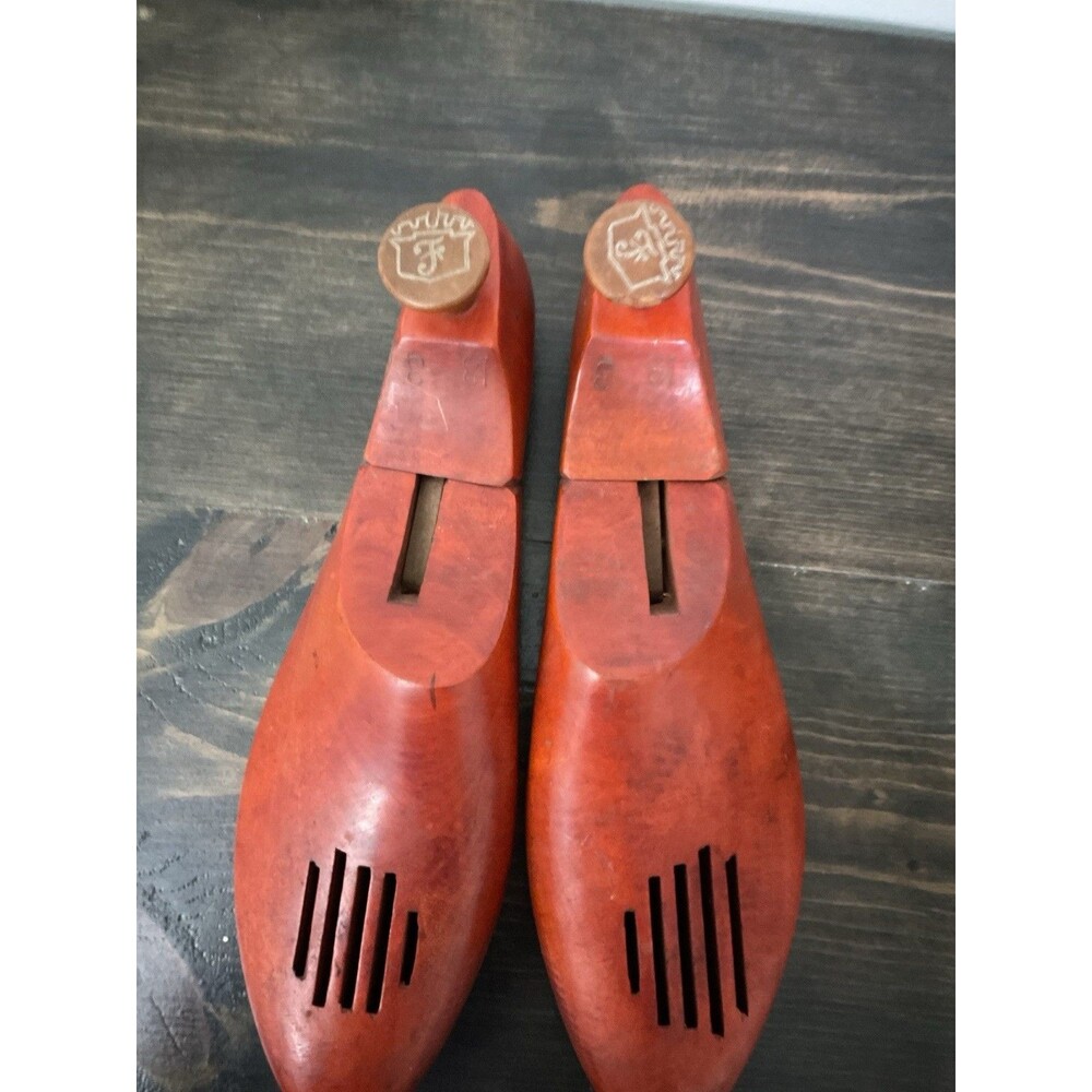 Vintage Wooden Shoe Trees Stretchers Red Wood Size 13 Adjustable